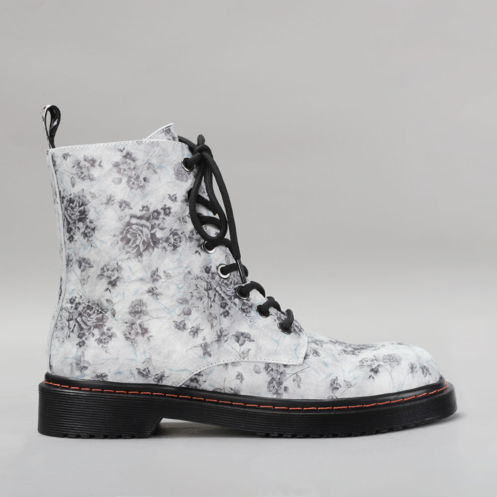 Floral print combat boots best sale