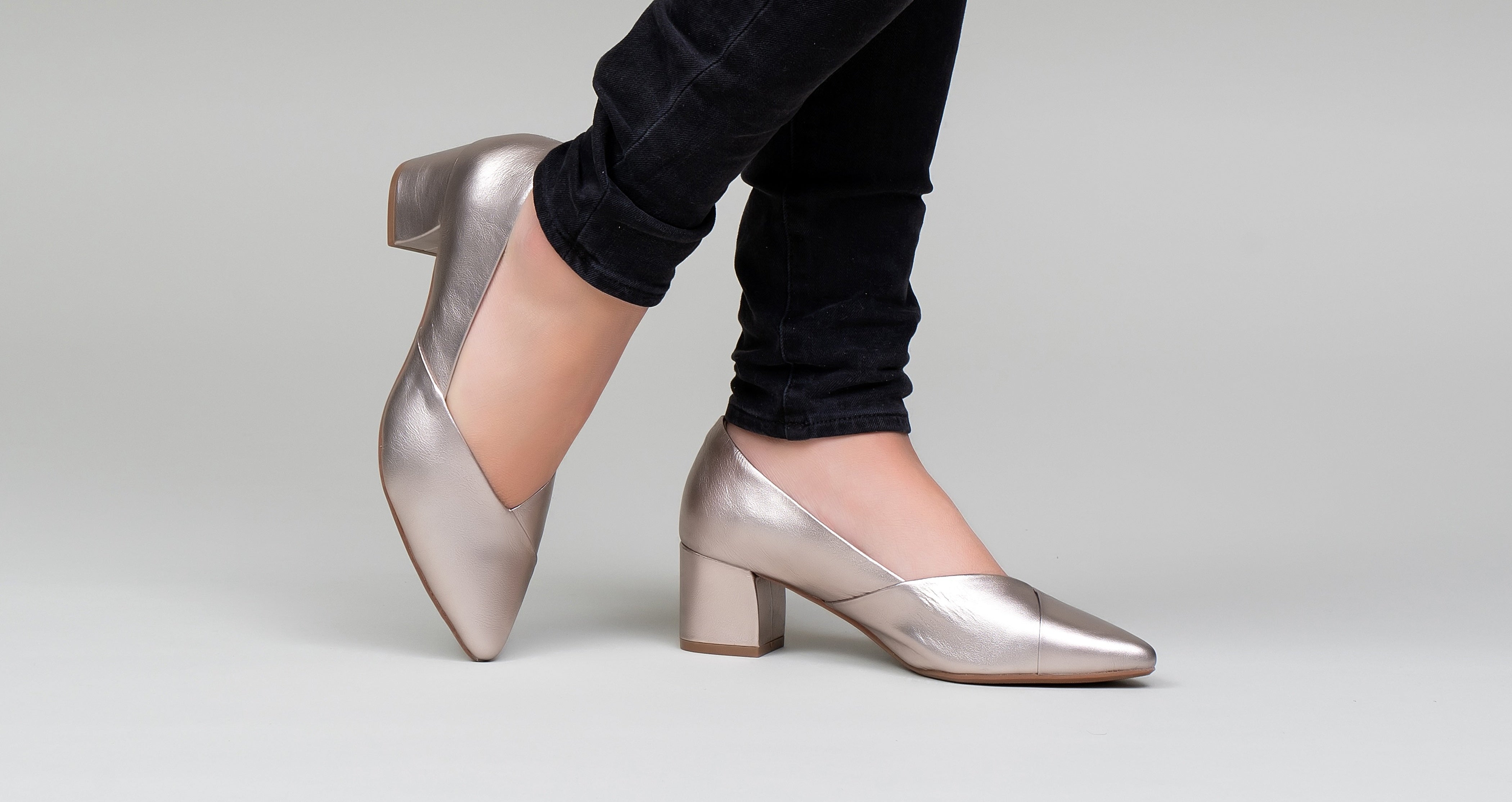 Woman wearing metallic heels