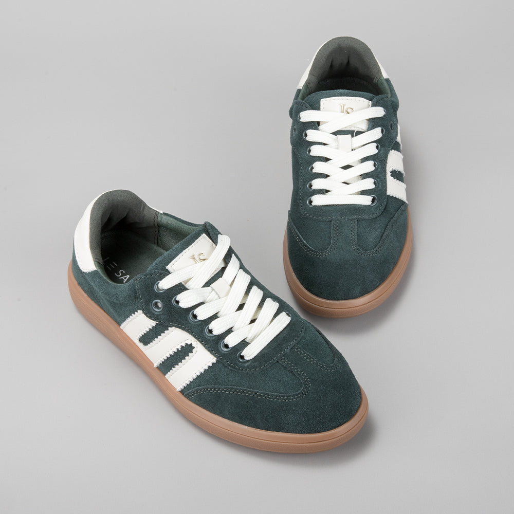 Juno - Bottle Green Suede/Ivory - LE SANSA