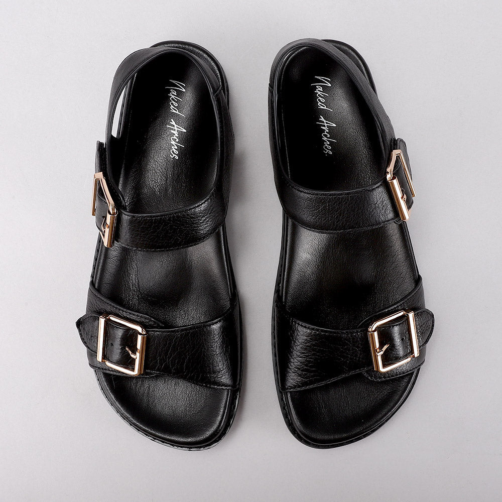 セール中！極希少le nouveau néerlandais sans pein Le Sansa Women's Ziggro Black Leather Sandals